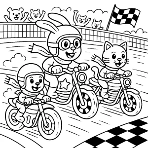 Pobierz PDF wyscig motocyklowy ze zwierzatkami darmowa kolorowanka do druku