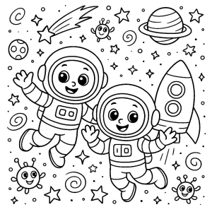 Pobierz PDF dwoch astronautow w kosmosie darmowa kolorowanka do druku