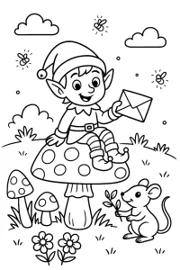 Pobierz PDF elf na muchomorze z listem darmowa kolorowanka do druku
