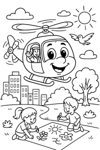 Pobierz PDF helikopter nad miastem darmowa kolorowanka do druku