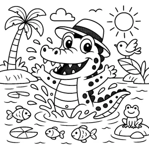 Pobierz PDF krokodyl w kapeluszu darmowa kolorowanka do druku
