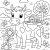 Pobierz PDF krowa na pastwisku ze slonecznikami darmowa kolorowanka do druku
