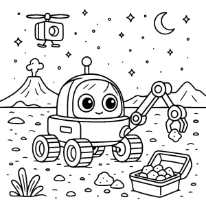 Kolorowanka do druku - Łazik pobierający próbki na obcej planecie (PDF)