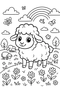 Pobierz PDF mieciutka owieczka na kwiecistej lace darmowa kolorowanka do druku