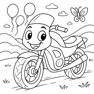 Pobierz PDF motocykl z balonami i motylkami darmowa kolorowanka do druku