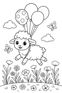 Kolorowanka do druku - Owieczka na kolorowych balonikach (PDF)
