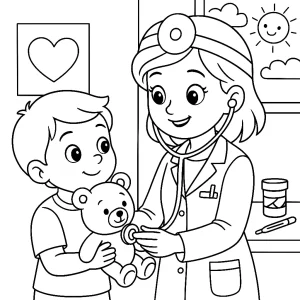 Pobierz PDF pani doktor i pluszowy mis darmowa kolorowanka do druku