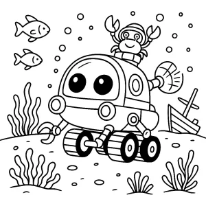 Kolorowanka do druku - Podwodny łazik i krab w hełmie (PDF)
