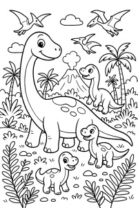 Kolorowanka do druku - Przyjazna rodzina dinozaurów (PDF)