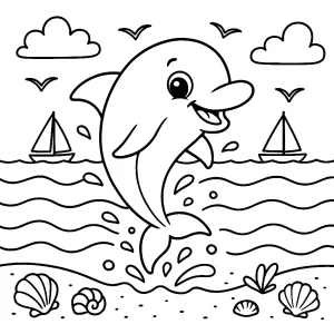Pobierz PDF radosny delfin nad falami darmowa kolorowanka do druku