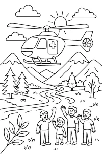 Kolorowanka do druku - Ratowniczy helikopter w górach (PDF)