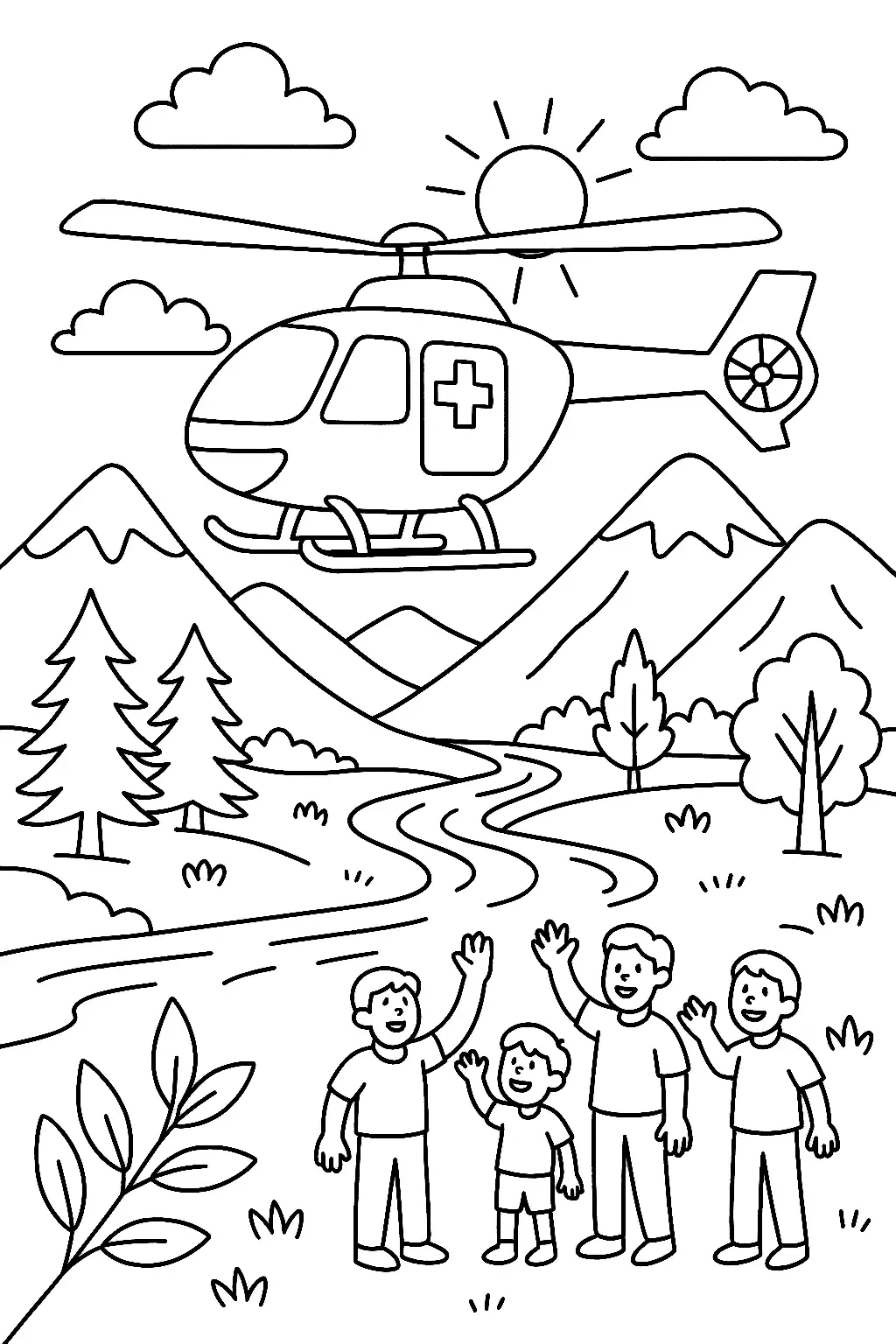Pobierz PDF ratowniczy helikopter w gorach darmowa kolorowanka do druku