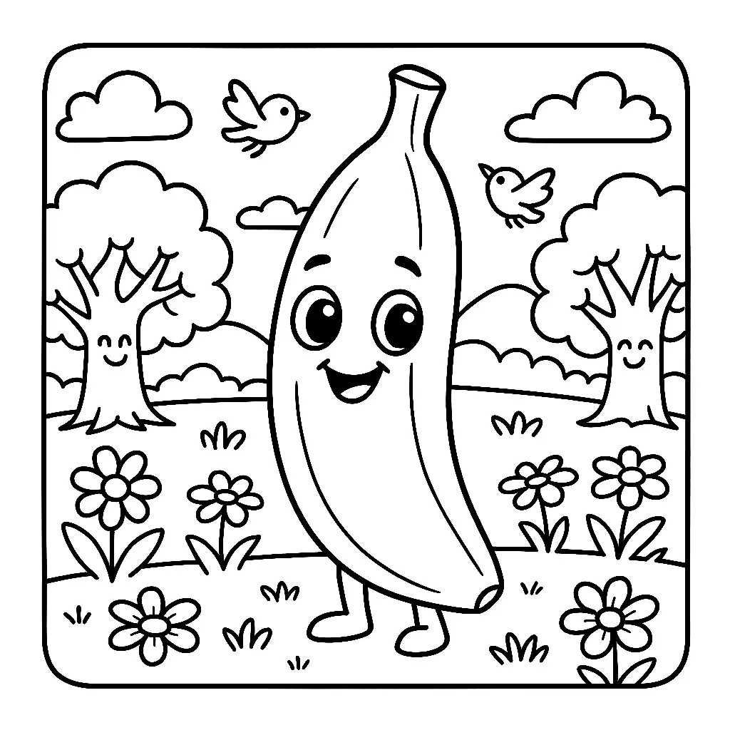 Pobierz PDF rozbrykany banan na lace z kwiatami darmowa kolorowanka do druku