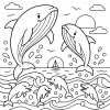 Pobierz PDF skaczace wieloryby nad falami oceanu darmowa kolorowanka do druku