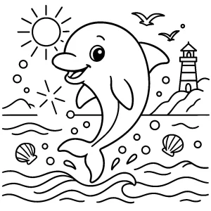 Pobierz PDF skaczacy delfin nad falami oceanu darmowa kolorowanka do druku