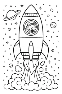 Kolorowanka do druku - Start rakiety w kosmos (PDF)