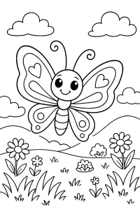 Kolorowanka do druku - Sympatyczny motyl na łące (PDF)