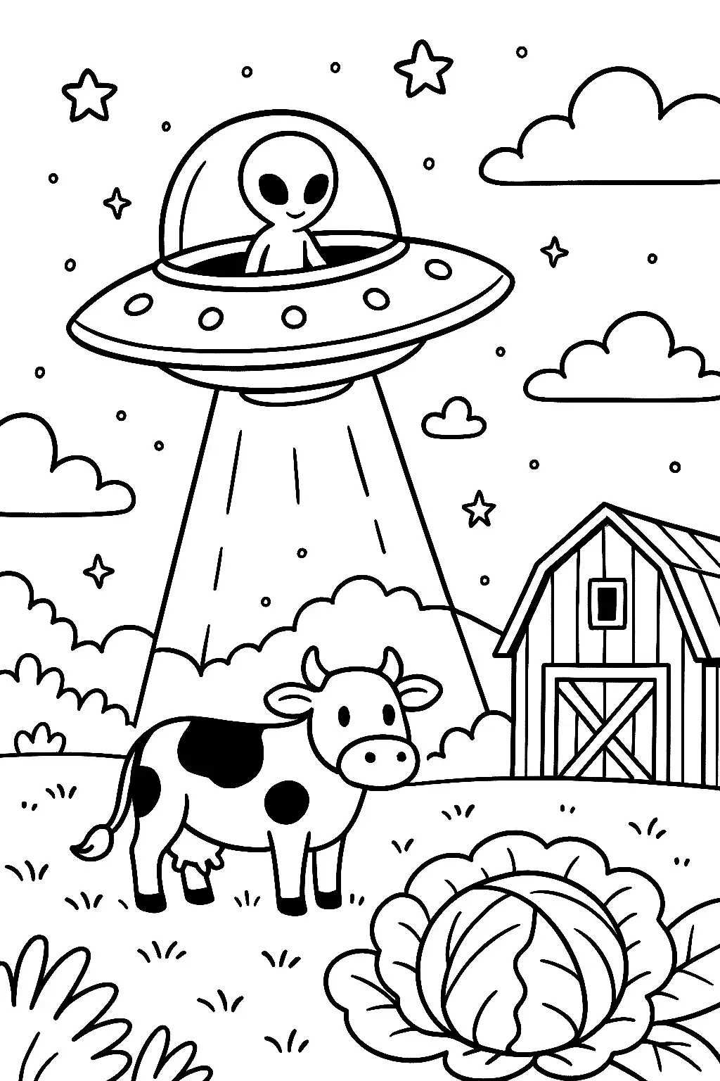 Pobierz PDF ufo nad wiejska polana darmowa kolorowanka do druku
