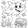 Pobierz PDF usmiechniety rekin i skarb na dnie oceanu darmowa kolorowanka do druku