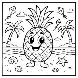 Pobierz PDF wesoly ananas na tropikalnej plazy darmowa kolorowanka do druku