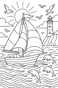 Kolorowanka do druku - Żeglarski rejs o zachodzie słońca (PDF)