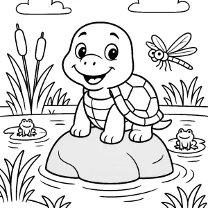 Pobierz PDF zolwik na kamieniu nad stawem darmowa kolorowanka do druku