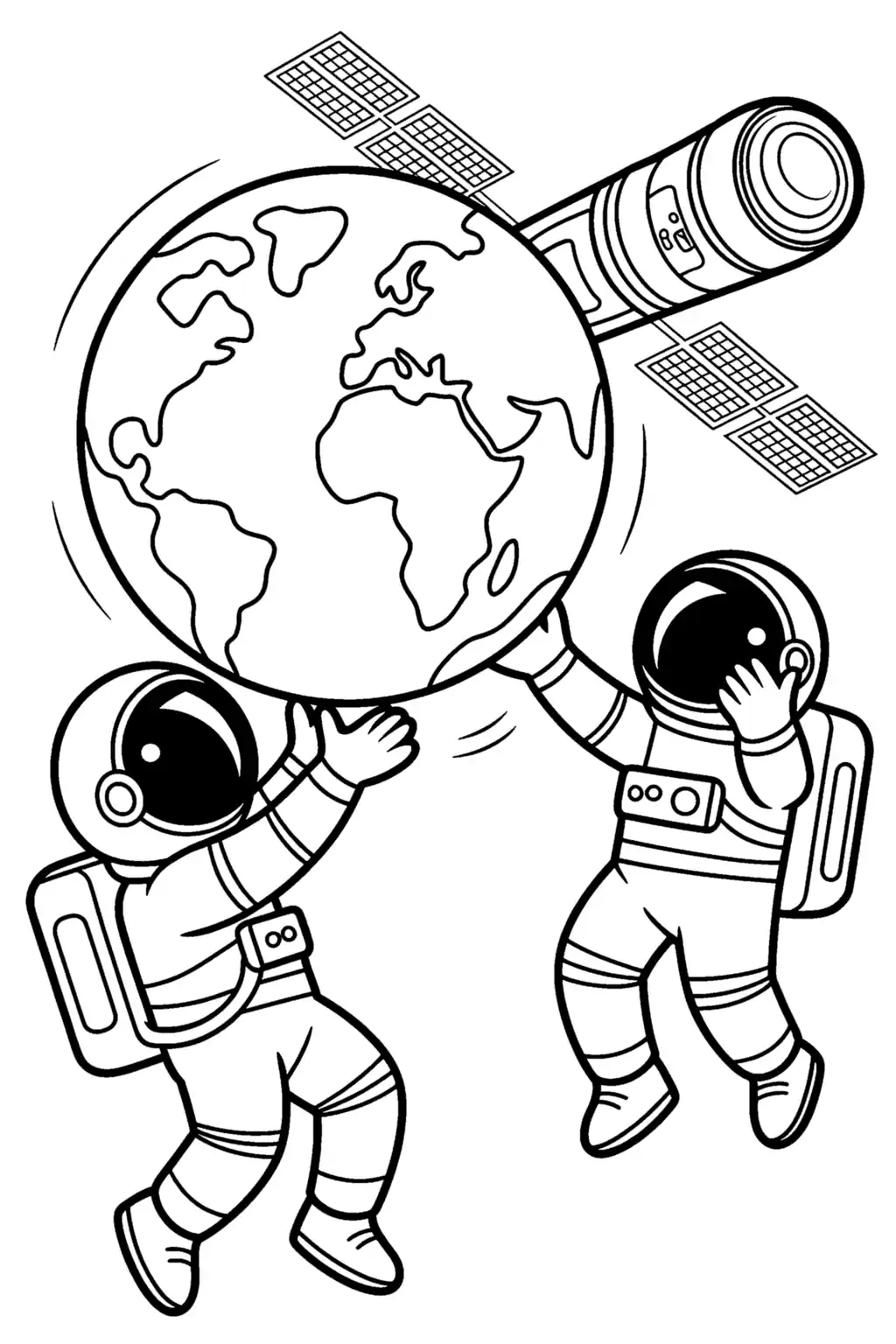 Pobierz PDF astronauci trzymaja kule ziemska darmowa kolorowanka do druku