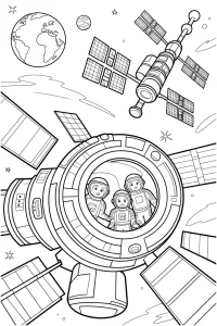 Kolorowanka do druku - Astronauci w stacji kosmicznej (PDF)