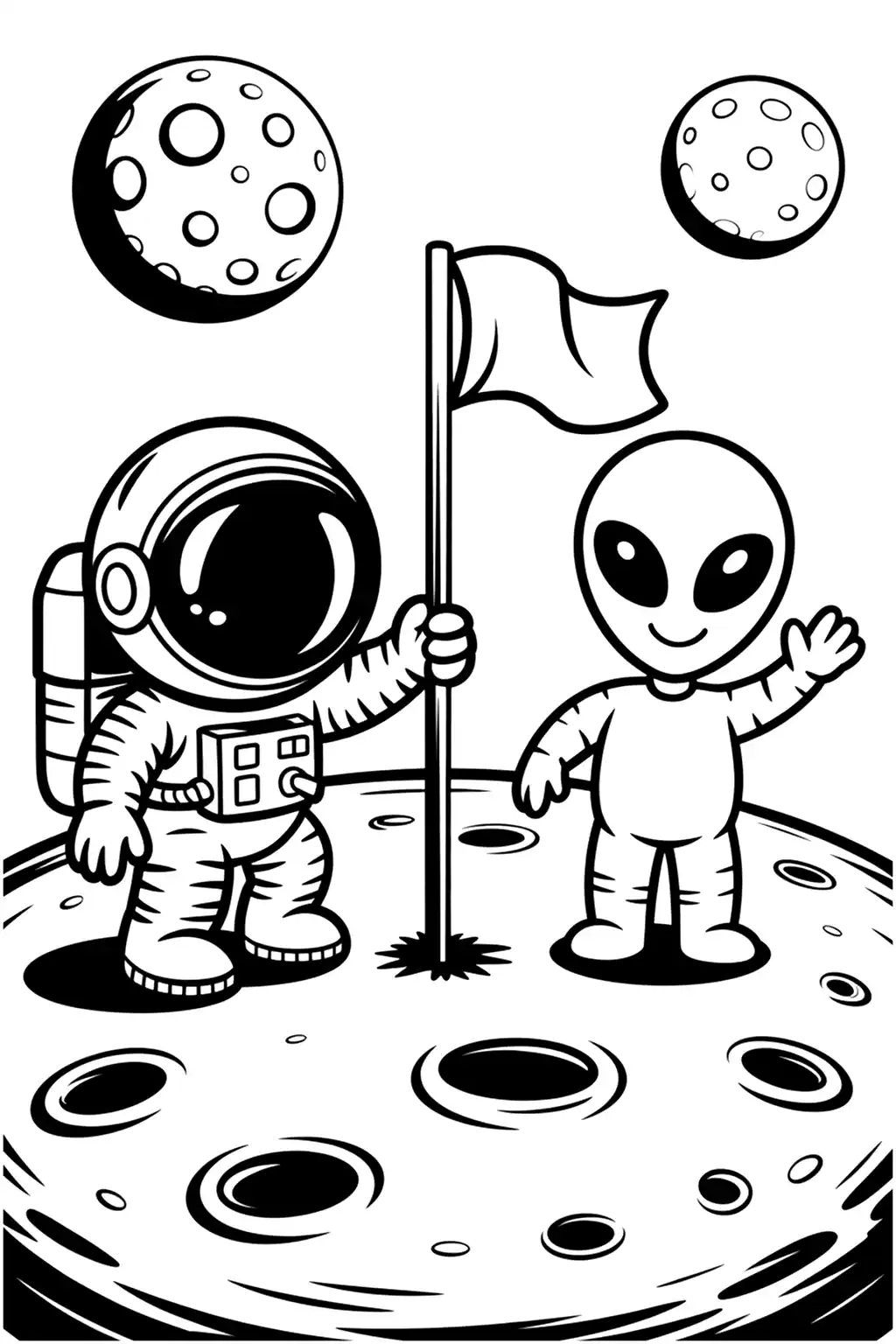 Pobierz PDF astronauta i kosmita na ksiezycu darmowa kolorowanka do druku