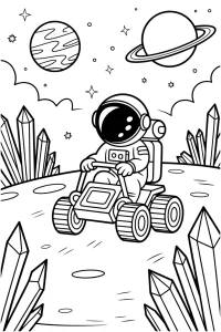 Kolorowanka do druku - Astronauta na łaziku księżycowym (PDF)