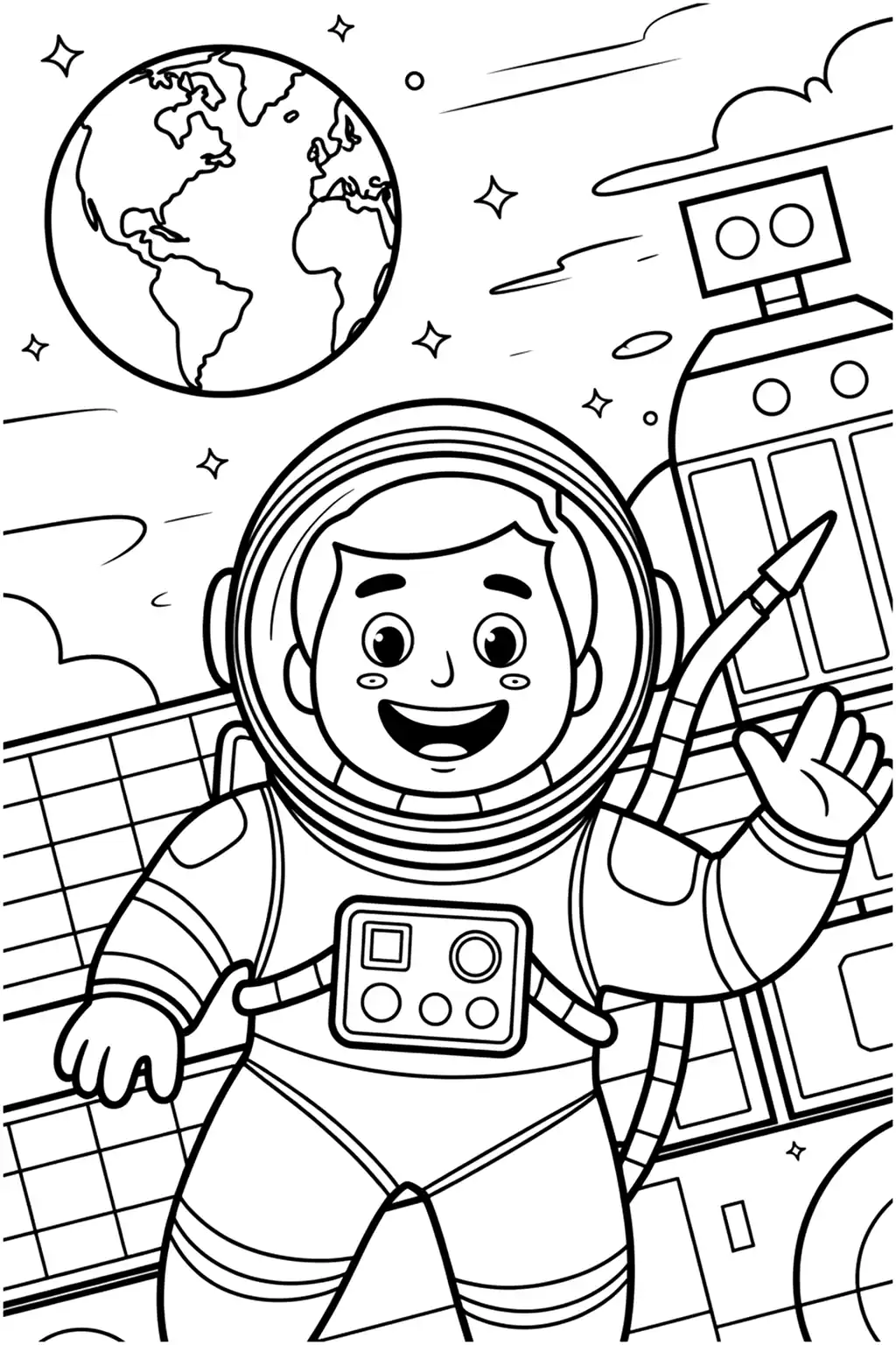 Pobierz PDF astronauta na tle ziemi darmowa kolorowanka do druku