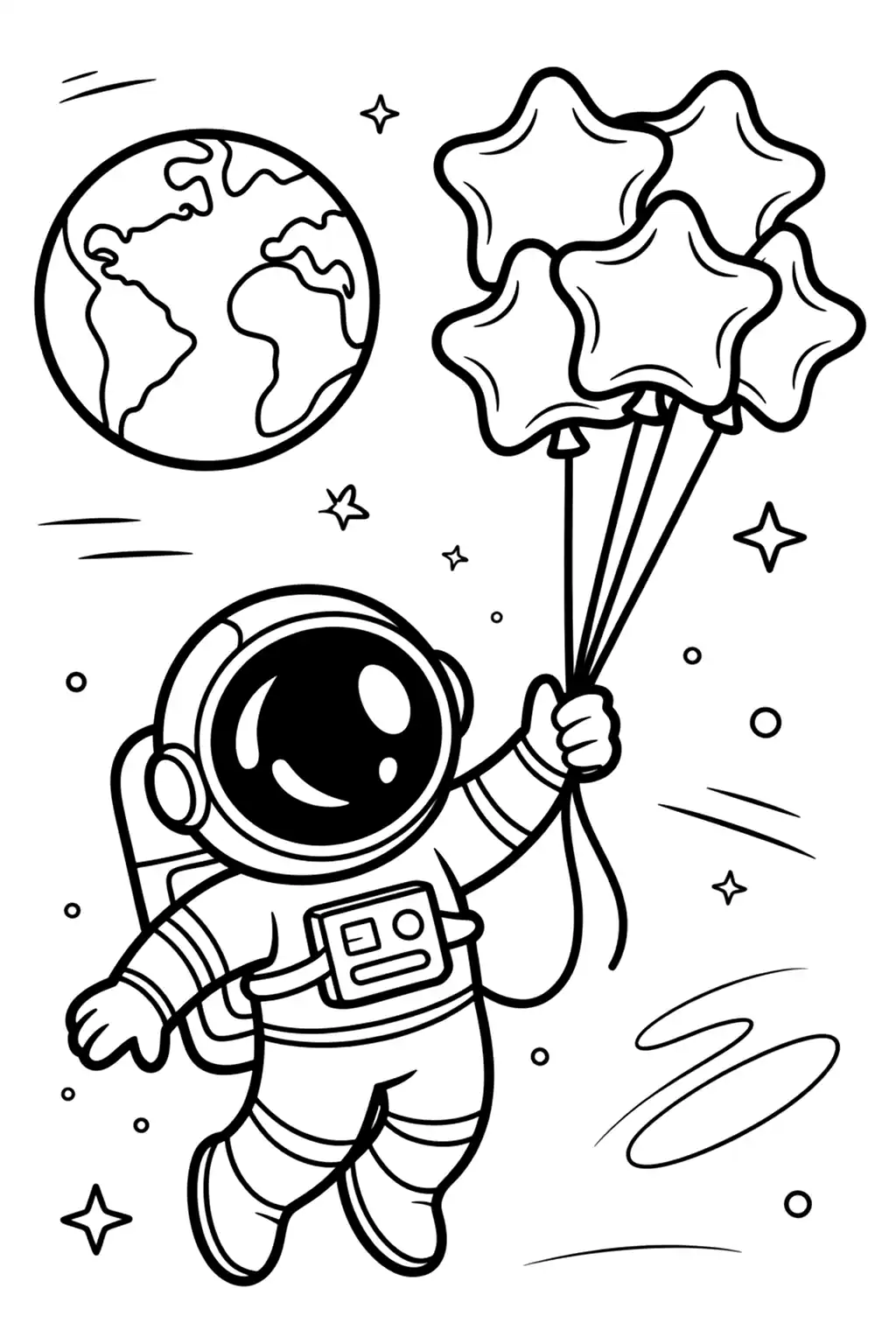 Pobierz PDF astronauta z balonami w kosmosie darmowa kolorowanka do druku