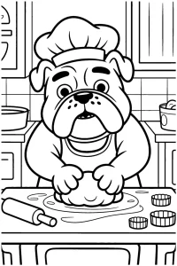 Kolorowanka do druku - Buldog piekarz ugniata ciasto (PDF)
