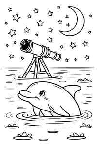 Kolorowanka do druku - Delfin astronom ogląda gwiazdy (PDF)