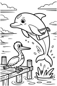 Kolorowanka do druku - Delfin listonosz dostarcza pocztę (PDF)