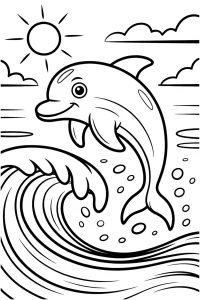 Kolorowanka do druku - Delfin skaczący ponad falami (PDF)