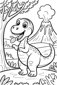 Kolorowanka do druku - Dinozaur przy wulkanie (PDF)