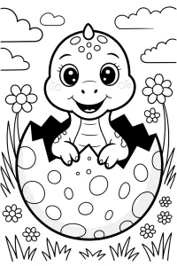 Kolorowanka do druku - Dinozaur wykluwający się z jaja (PDF)