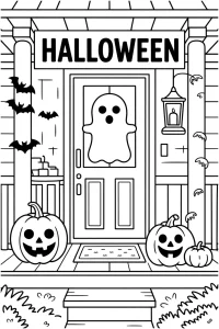 Kolorowanka do druku - Dom udekorowany na Halloween (PDF)
