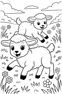Kolorowanka do druku - Dwa baranki na wiosennej łące (PDF)