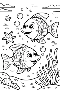 Kolorowanka do druku - Dwie radosne rybki w oceanie (PDF)