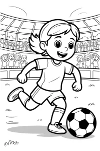 Kolorowanka do druku - Dziewczynka grająca w piłkę na stadionie (PDF)