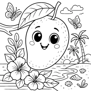 Kolorowanka do druku - Egzotyczne mango na drzewie (PDF)