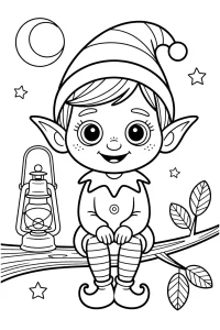 Kolorowanka do druku - Elf na gałęzi z latarnią (PDF)