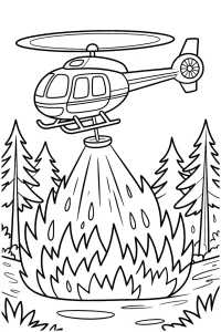 Kolorowanka do druku - Helikopter strażacki gasi pożar lasu (PDF)