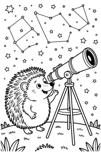 Kolorowanka do druku - Jeżyk astronom obserwuje gwiazdy (PDF)