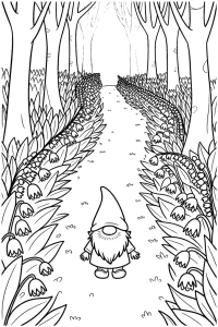 Kolorowanka do druku - Krasnal w alei konwalii (PDF)