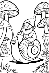 Kolorowanka do druku - Krasnolud jedzie na ślimaku (PDF)