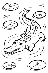 Kolorowanka do druku - Krokodyl wśród lilii wodnych (PDF)