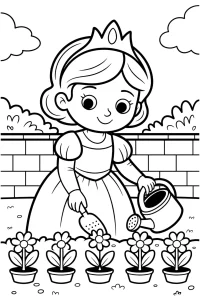 Kolorowanka do druku - Księżniczka dba o swój ogródek (PDF)